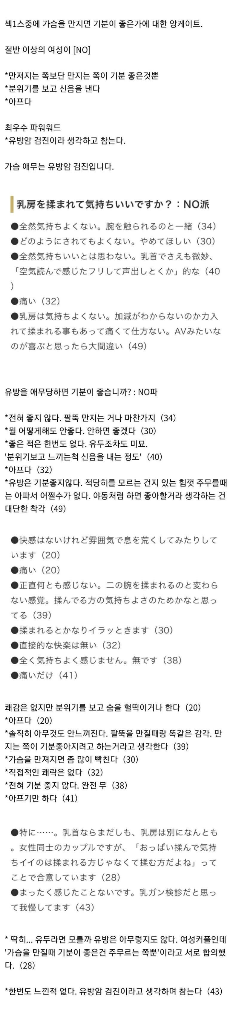 19) ㅅㅅ중 가슴이 만져지는것에대한 여자들의 반응ㄷㄷ