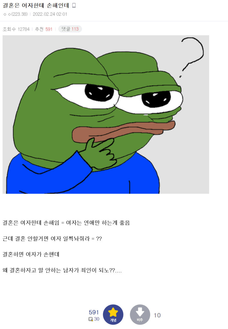 결혼은 여자한테 손해인데...