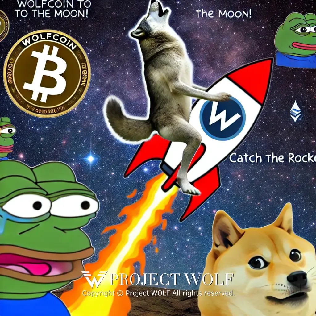 DALL·E 2024-10-11 23.53.34 - A playful meme featuring a wolf flying high in a rocket with a big ',W', coin on the s.jpg