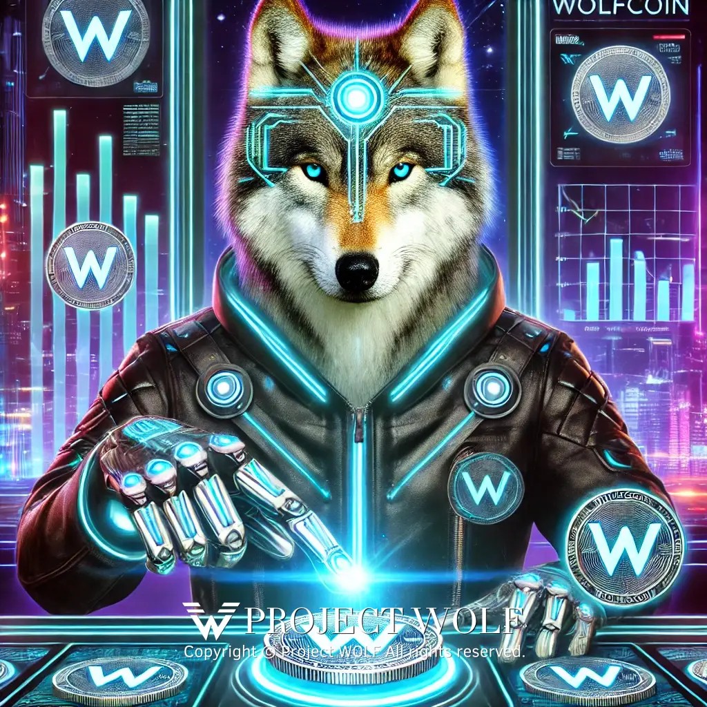 DALL·E 2024-10-12 00.09.52 - A futuristic, high-tech meme showing a wolf wearing advanced cyber gear, pressing a glowing &#.jpg