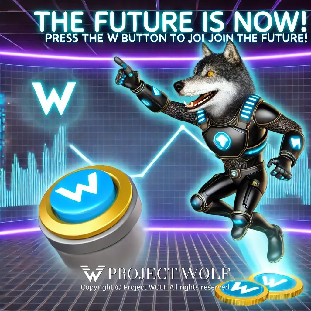 DALL·E 2024-10-12 00.03.51 - A futuristic, cartoon-style meme featuring a wolf in high-tech gear, jumping toward a glowing .jpg