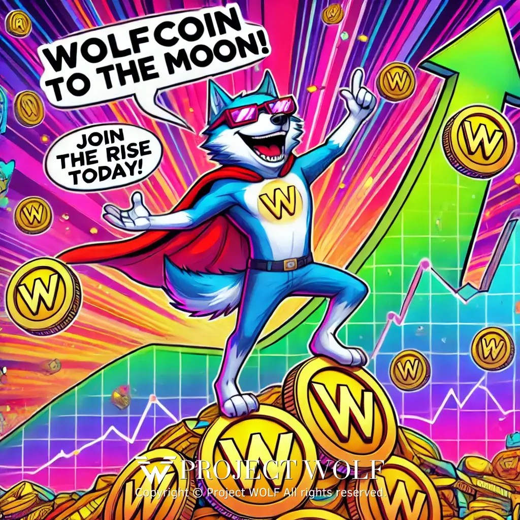 DALL·E 2024-10-12 21.05.02 - A colorful cartoon-style meme featuring a wolf standing on a pile of ',W', coins, smil.jpg