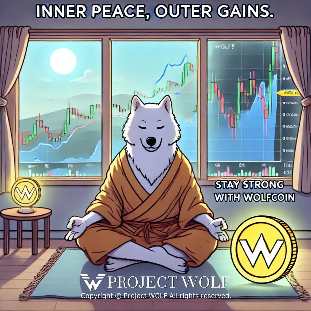 DALL·E 2024-10-13 23.35.18 - A peaceful cartoon-style meme featuring a wolf sitting calmly in meditation, while outside the.jpg