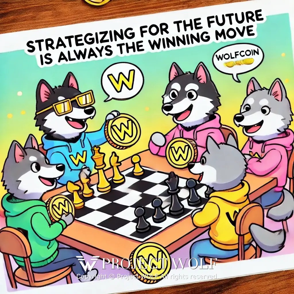 DALL·E 2024-10-13 23.39.19 - A playful cartoon-style meme featuring a group of wolves playing a game of chess, but instead .jpg