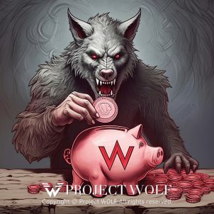 WOLFCOIN 미트코인을 들고있는 울프