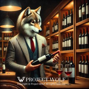 Project Wolf / holding a bottle of wine