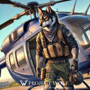 project WOLF/steps off the helicopter