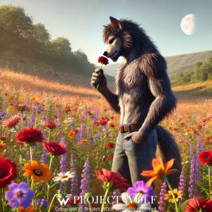 Wolf Smells Flowers