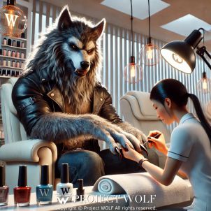 Wolf getting his nails done