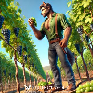 Wolf working in the vineyard