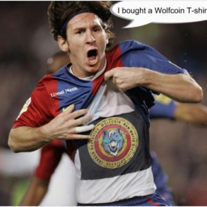 Lionel Messi bought a Wolfcoin T-shirt. 'WOLFCOIN'