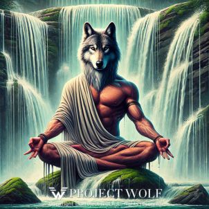 Project Wolf / meditating in front of a waterfall