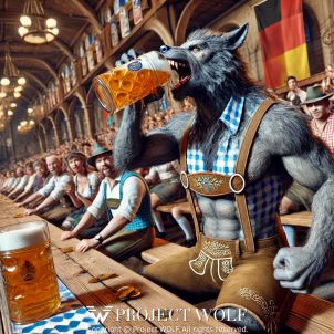 Wolf at a beer drinking contest