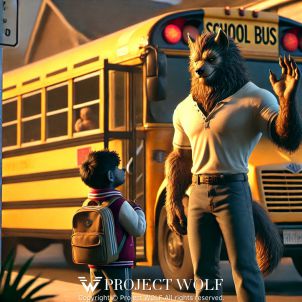 Wolf is seeing off his school-going child