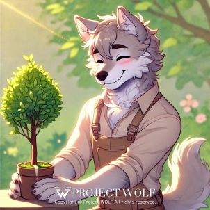 Wolf is happy watching the plants