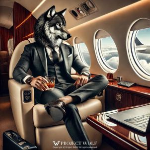 Wolfcoin - a wolf brother in a private jet