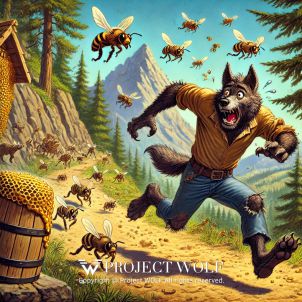 Wolf being chased by an angry bee