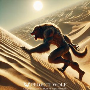 Wolf Struggling Up the Desert