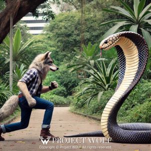 Wolf Fighting King Cobra