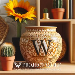 Project Wolf / Flower pot engraved with the letter W