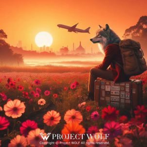 Project wolf / In front of a beautiful flower garden