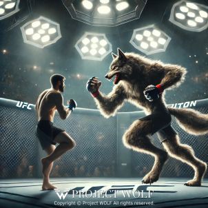 Wolf in a fight at a UFC stadium