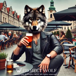 project WOLF/enjoying a beer at an outdoor café.