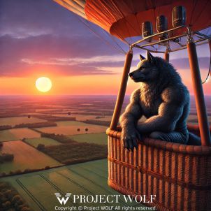 Wolf looking at the landscape from the hot air balloon