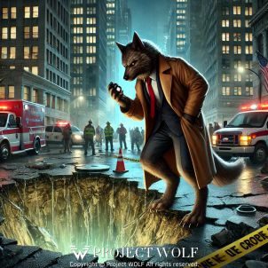 Wolf investigating the sinkhole