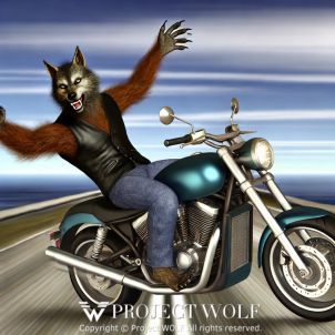 Project Wolf /  rides a motorcycle