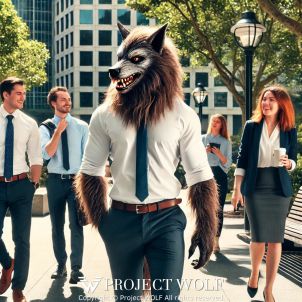 Wolf on a walk with his colleagues